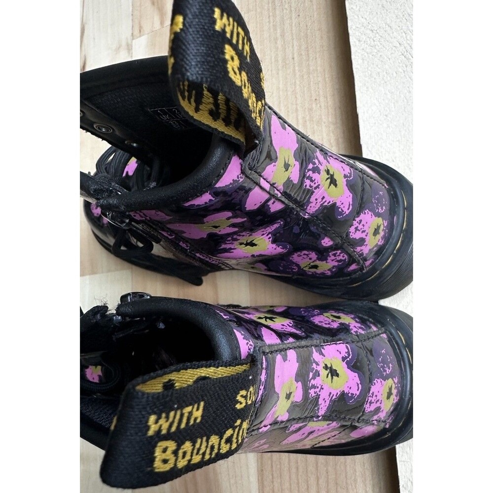 Dr. Martens 1460 J Kids Floral Patent Leather Lace-Up Zip Combat Boots US 2 - Picture 5 of 9